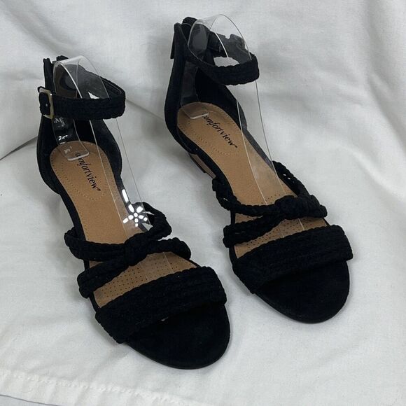 Comfortview Velda Women's Wedge Sandal Ankle Strap Black Size 8WW - Picture 1 of 8